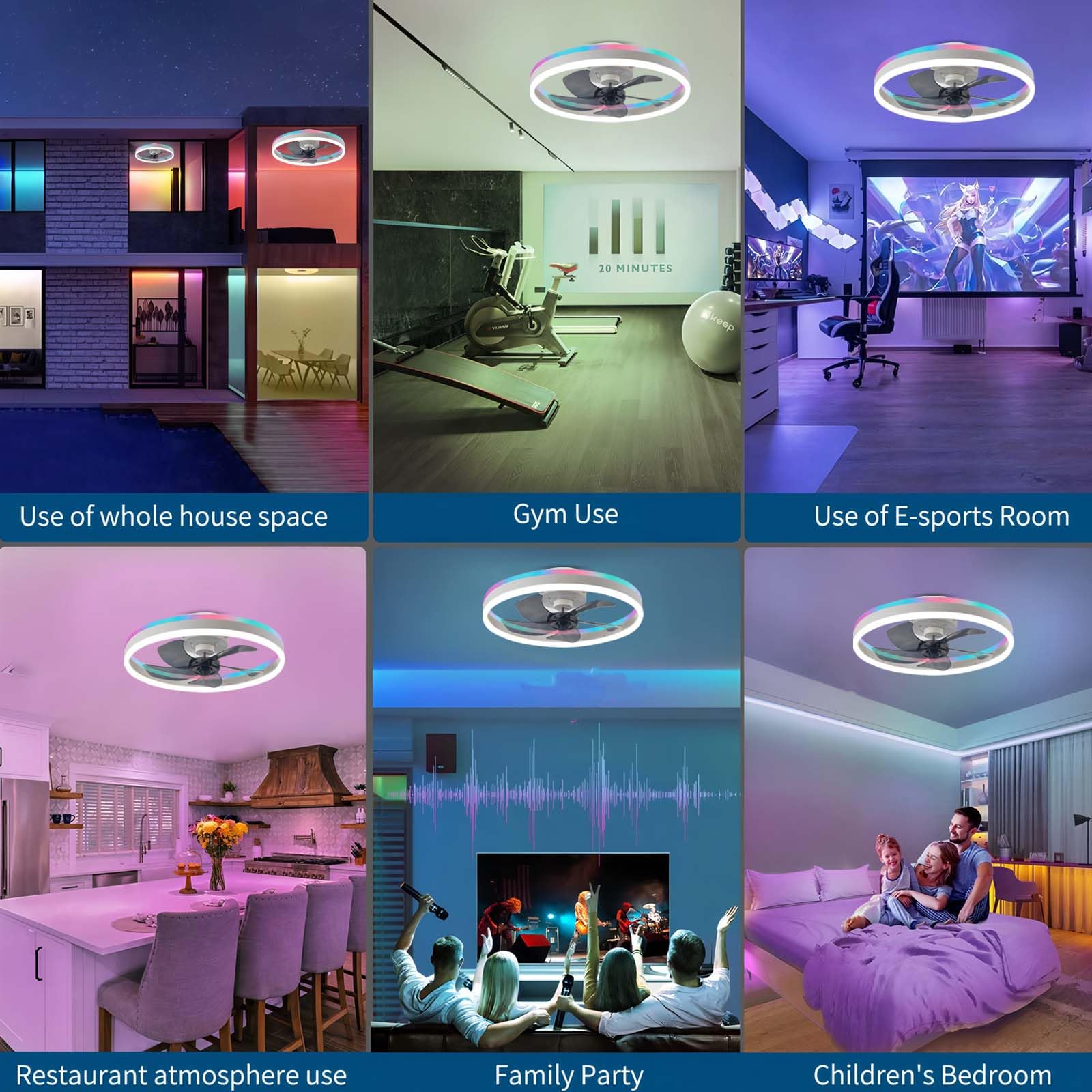 50cm RGB Ventilatore da Soffitto con Luce e Telecomando 73W Bianco | Silenzioso Plafoniera con Ventilatore per Camera da Letto Soggiorno Timer LED Lampadario Ventilatore 6 Velocità 3000-6500K