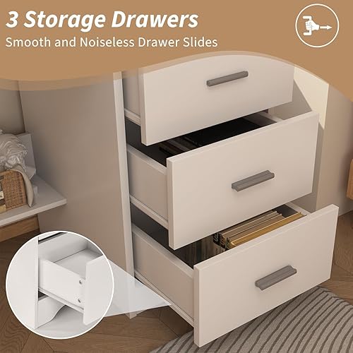 Miniatura 5 de Escritorio blanco con 3 cajones, escritorio de computadora de 47 pulgadas con cajones para dormitorio, escritorio pequeño de oficina en casa con