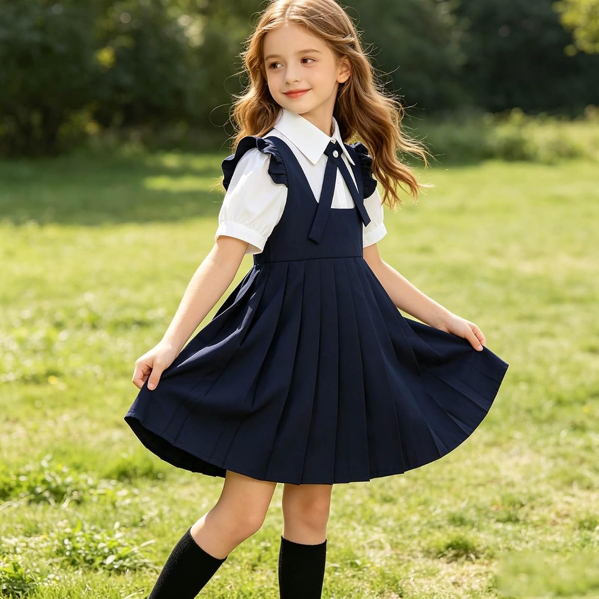 School Uniform Set - Girls' Classic Pinafore & White Blouse view 3