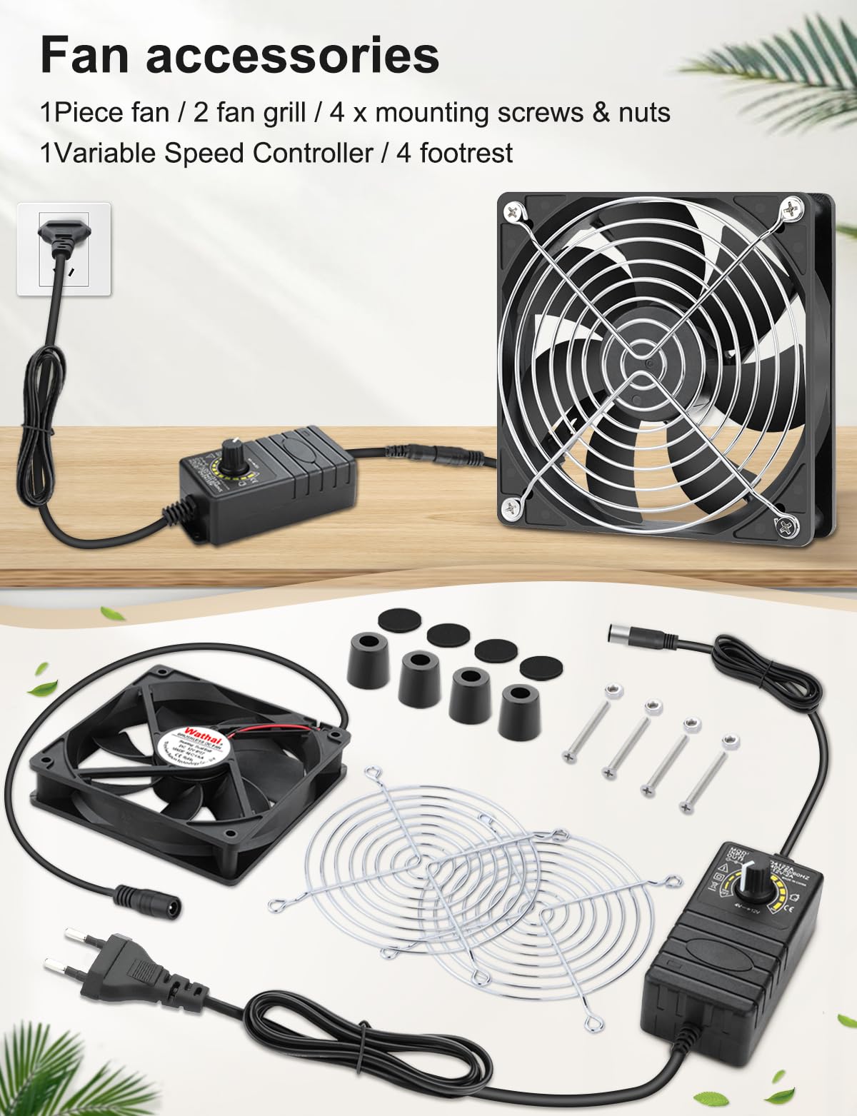 Wathai Ventilatore piccolo da 120 mm x 25 mm, IP67, 12 V, con spina AC, regolatore di velocità 220 V, 230 V, 240 V, per scatola Biltong, tenda da terra, terrario, acquario, serra