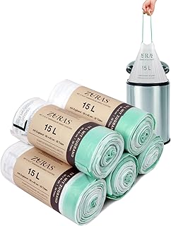 15 Liter Biomüllbeutel mit Zugband 150 Stk. kompostfähige, biologisch abbaubare Müllbeutel, DIN EN 13432 zertifiziert und geprüft, reißfest und wasserdicht