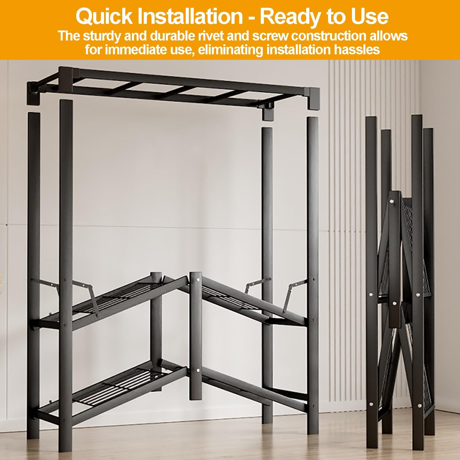 Armadio pieghevole per armadio, appendiabiti resistente con copertura, appendiabiti portatile per appendere vestiti, organizer in metallo, soluzione per camera da letto, soggiorno, dormitorio