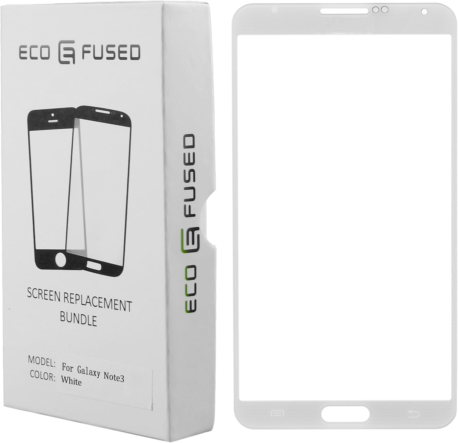 Eco-Fused Screen Replacement Kit compatible with Samsung Galaxy Note 3 including Replacement Screen Glass / Tweezers / Adhesive Tape / Tool Kit / Microfiber Cleaning Cloth