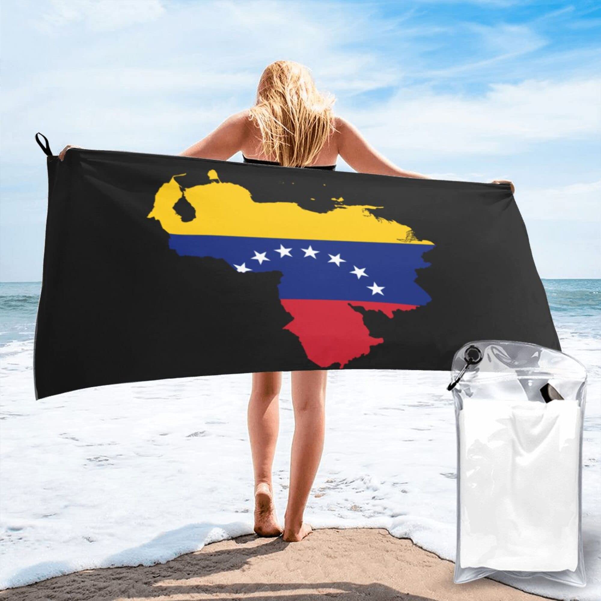 Lsjuee Flag Map of Venezuela Microfiber Beach Towel-Quick Dry Oversized Towels Blanket for Travel Pool Camping