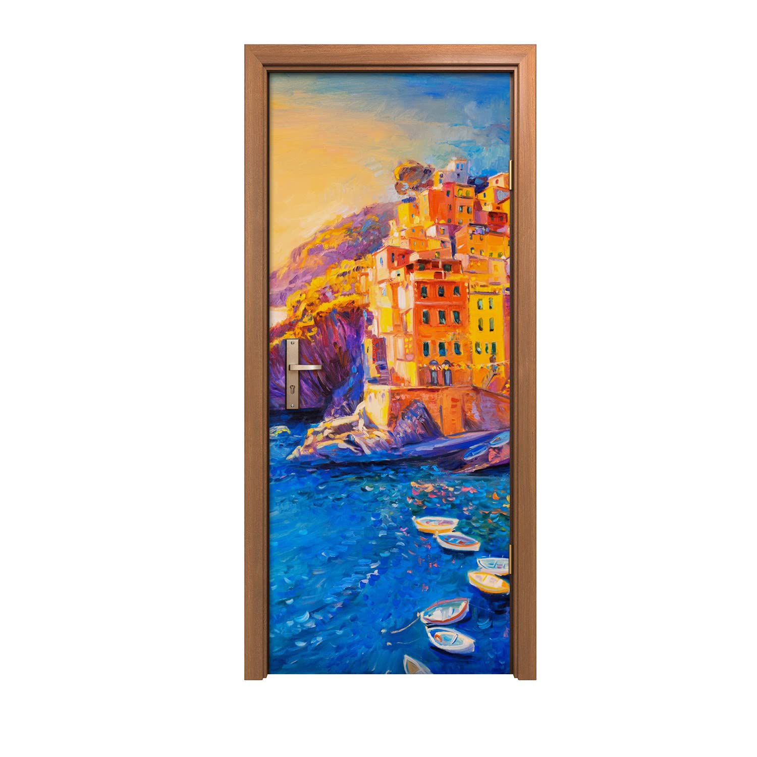 Sticker de porte Ville côtière 90x200cm pour salon lumineux