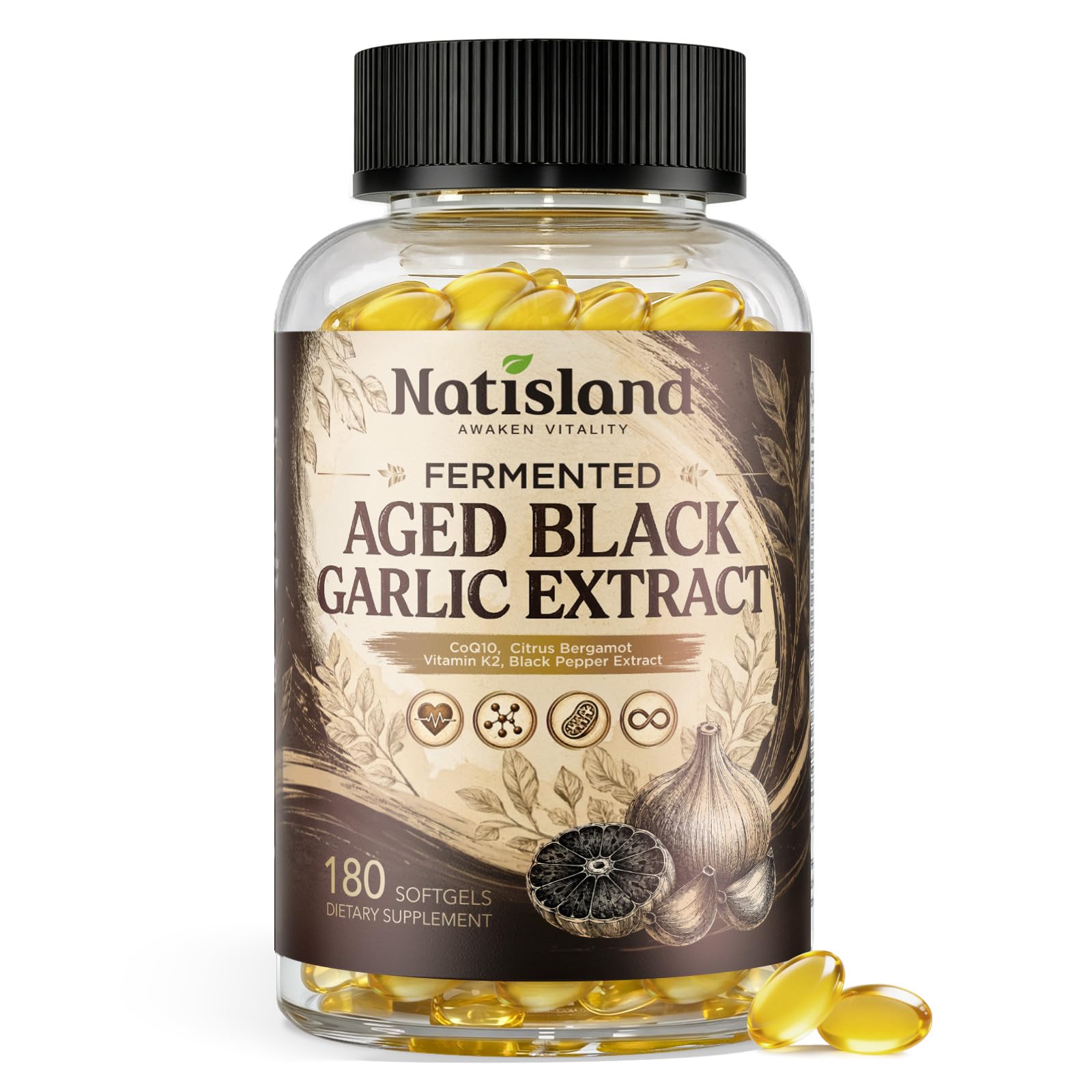 Aged Black Garlic Extract Softgels, Odorless, 180 Softgels