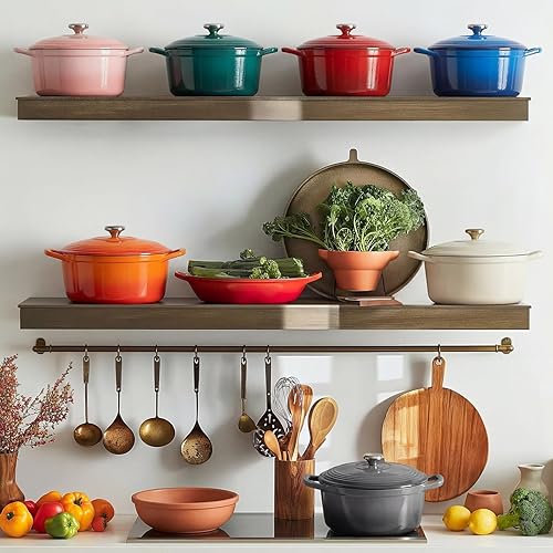 Miniatura 7 de Overmont Horno holandés de hierro fundido esmaltado, olla de 5.5 cuartos de galón con tapa de asas anchas, libro de cocina y agarraderas de algodón