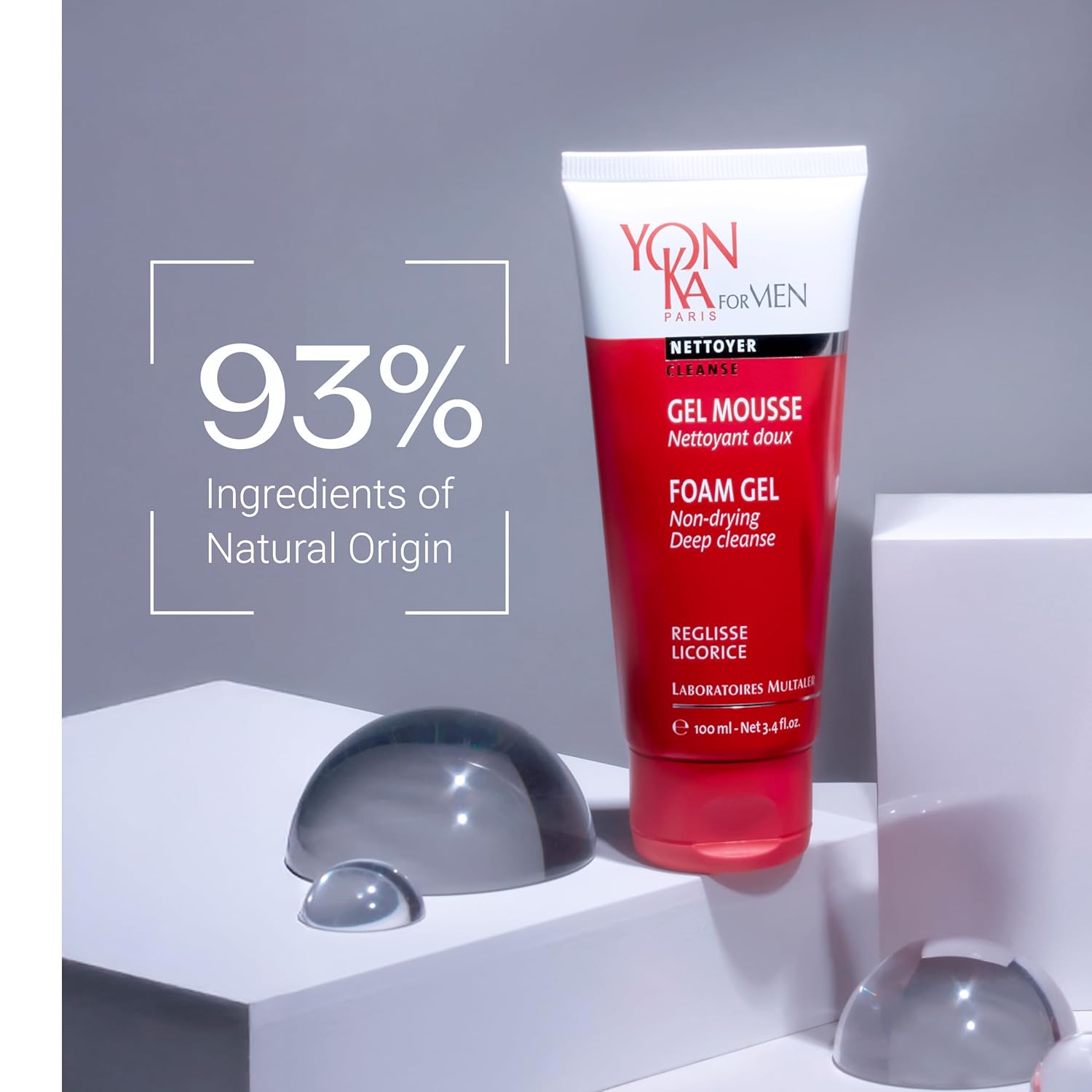 Yonka Mens Foam Gel Cleanser | Moisturizing Face Wash for Deep Clean | Remove Oil and Buildup with Liquorice for Daily Cleansing | 3.4 fl oz