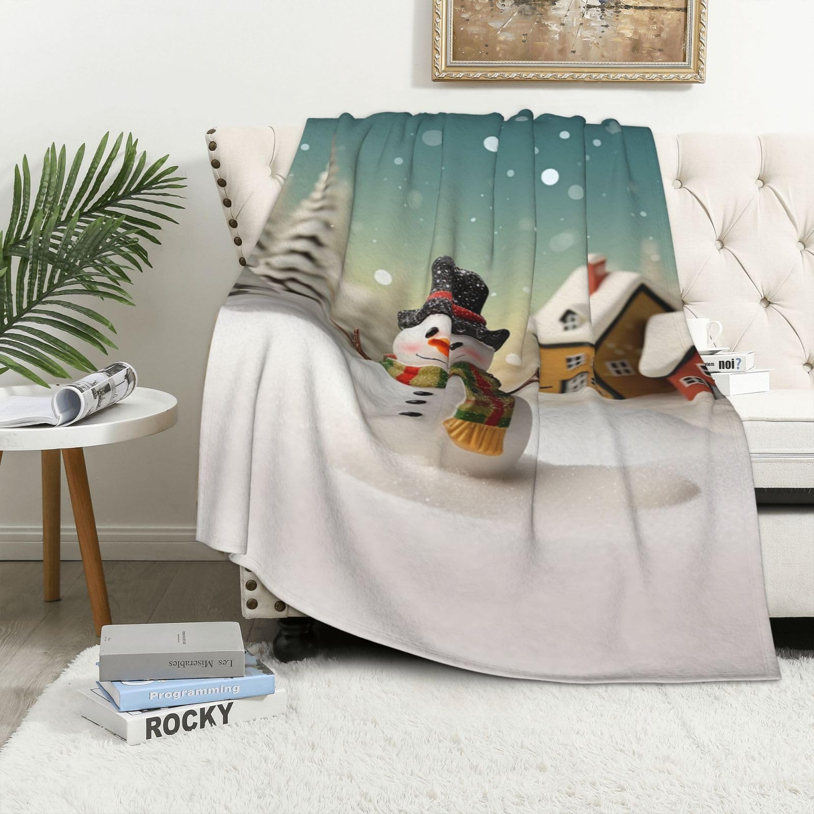Couverture flanelle bonhomme de neige 100x150 cm pour lit et canapé