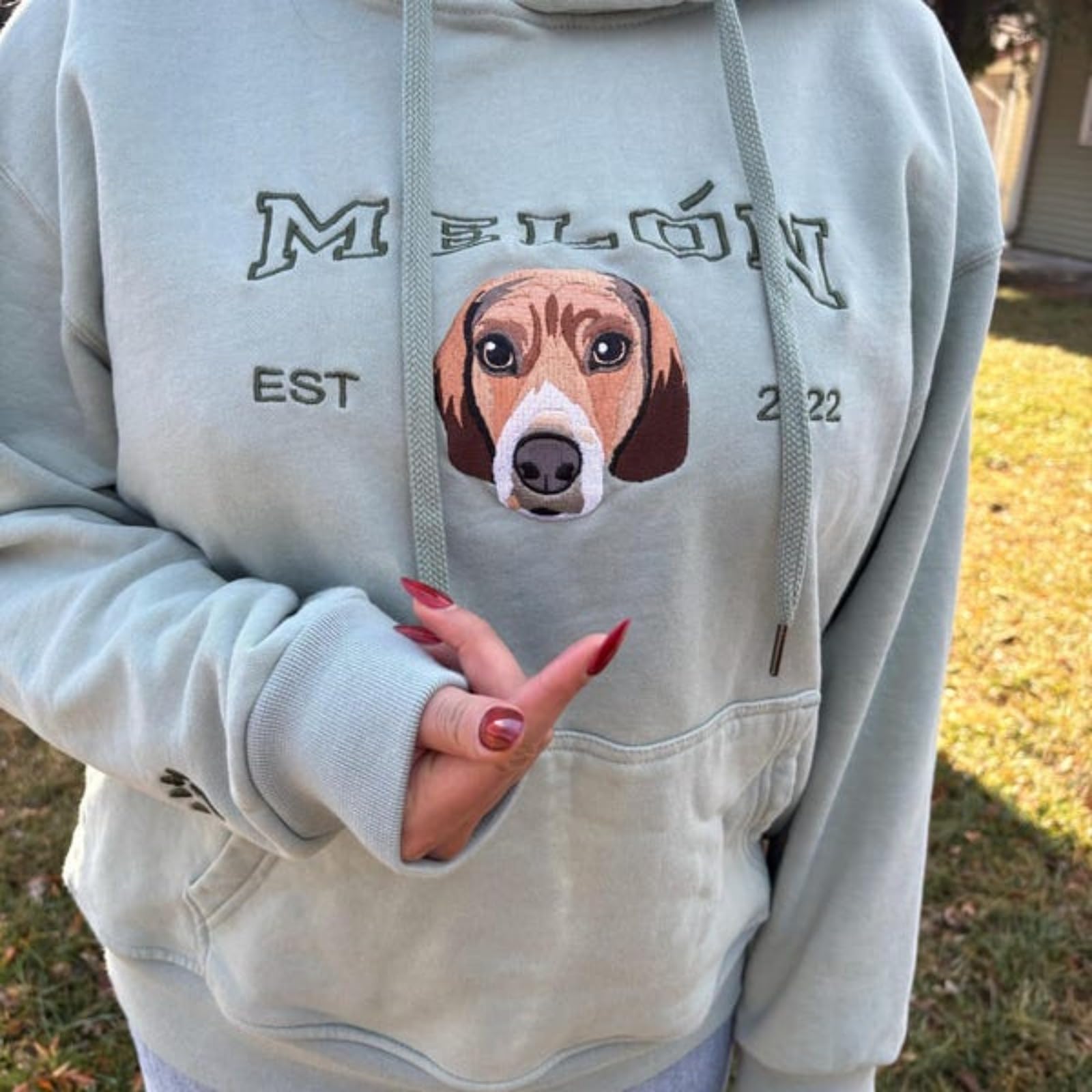 Sudadera con capucha y nombre bordado, personalizada para mascotas con foto