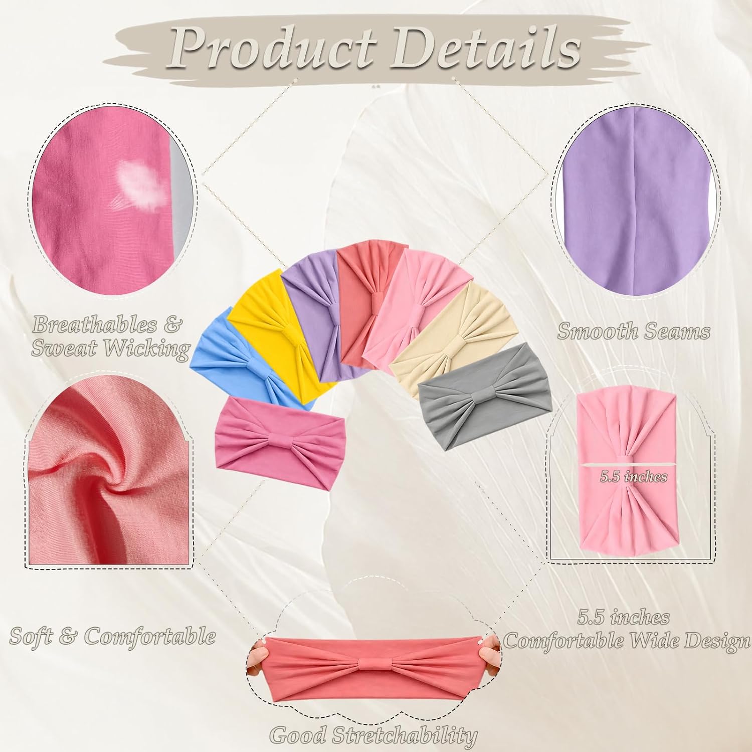 8Pcs Wide Headbands for Women, Colorful Non Slip Soft Elastic Hair Bands image 3