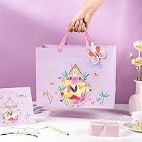 Vista 6 de WRAPAHOLIC Bolsa de regalo grande de 13 pulgadas con tarjeta y papel de seda, diseño de hogar nuevo feliz para casa nueva, nuevos propietarios