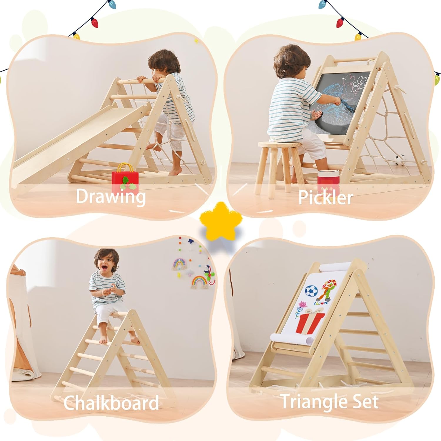 12-in-1 Toddler Playground - Foldable Kids Climbing Set with Slide, Rock/Net, Monkey Bars, Drawing Board, Swing and Pickler Set