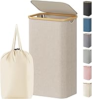 Lifewit 100L Laundry Hamper with Lid, Removable Bag & Bamboo Handles - Large Foldable Clothes Basket for Bedroom, Bathroom, Dorm, Beige