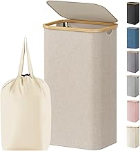 Lifewit 100L Laundry Basket with Lid, Clothes Hampers for Laundry with Bamboo Handles and 1 Removable Bag, Large Foldable Laundry Hamper for Bedroom, Bathroom, Dorm, Laundry Room, Beige