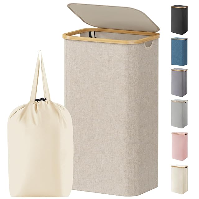 Lifewit 100L Laundry Basket with Lid Clothes Hampers for Laundry with Bamboo Handles and 1 Removable Bag Large