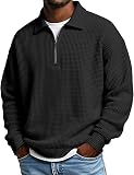 Mens Waffle Shirt Zipper Lightweight Hoodless Sweatshirt in 01-black