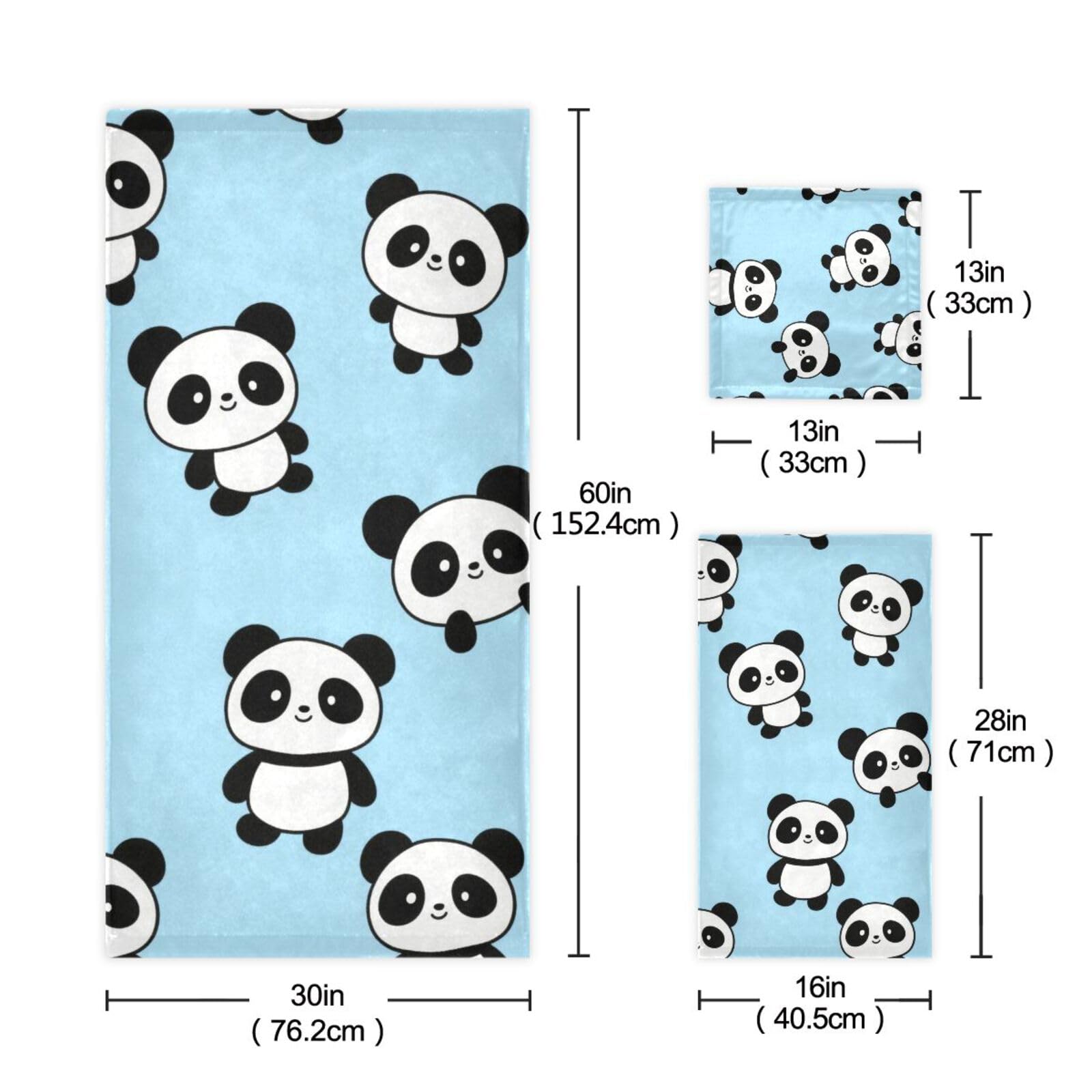 Kreskówka Panda Niebieskie Ręczniki Do Twarzy Z Mikrofibry Zestaw 3 Sztuk, 1 Ręcznik Kąpielowy 1 Ręcznik Do Rąk 1 Ściereczka Do Twarzy Ciała Łazienka