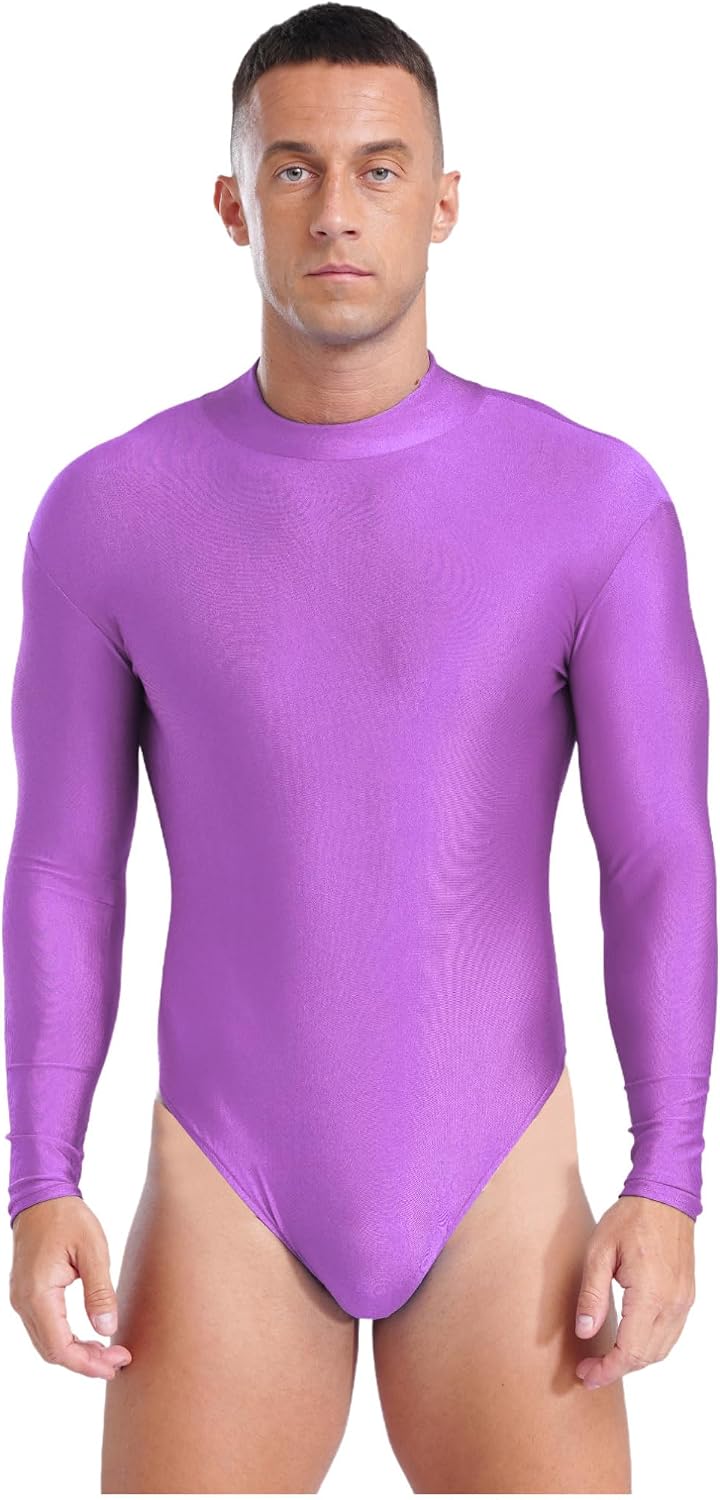 iiniim Men One Piece Long Sleeve Back Zipper Jumpsuit Bodysuit Romper Gymnastics Leotard Tops