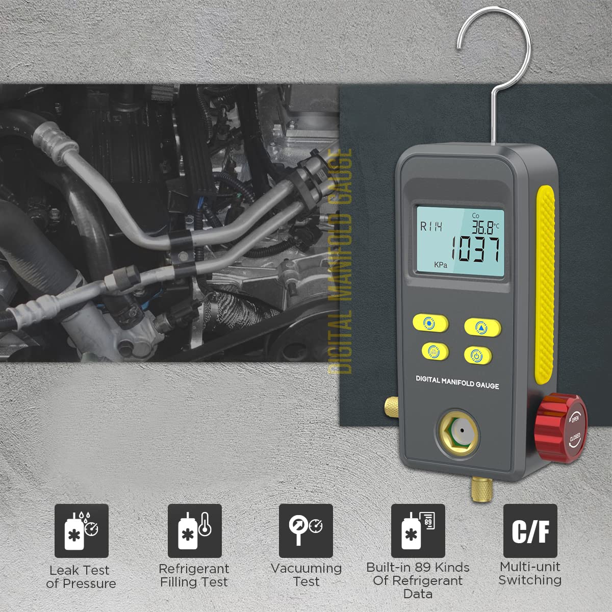 Manómetros de colector Digital, Conjunto de manómetros del Sistema HVAC del colector Digital de refrigeración, probador de Fugas de Temperatura de presión de vacío de Alta precisión