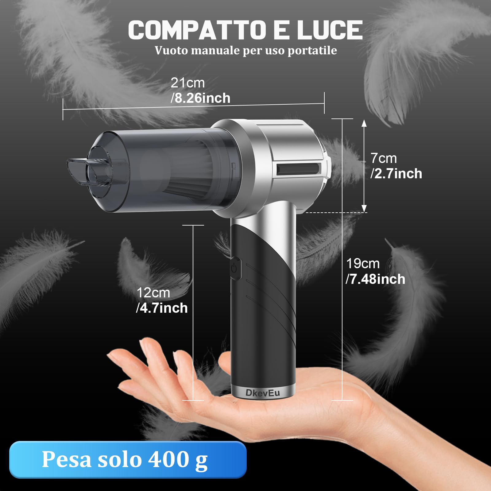 Aspirapolvere per Auto Potente 20000 Pa Conveniente Aspiratore per Auto con Ricarica USB Aspirapolvere per Versatile per PC Casa Cucina Peli di Animali Crepe e Angoli