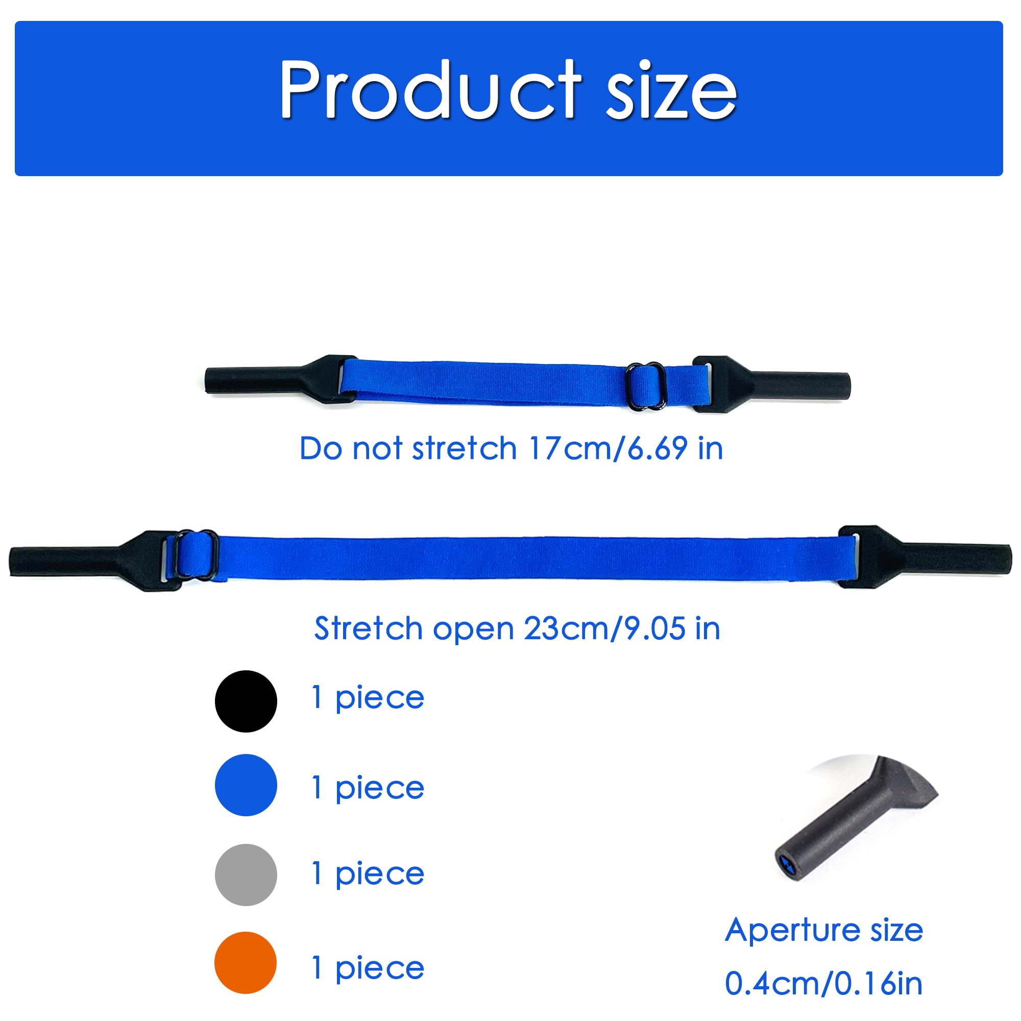 4 fasce per occhiali Laccio per occhiali Bambini bambini Cinghie Regolabili per Occhiali da Sole Grigio Nero Arancione Blu Diametro del foro 5 mm Per i cinturini degli occhiali sportivi