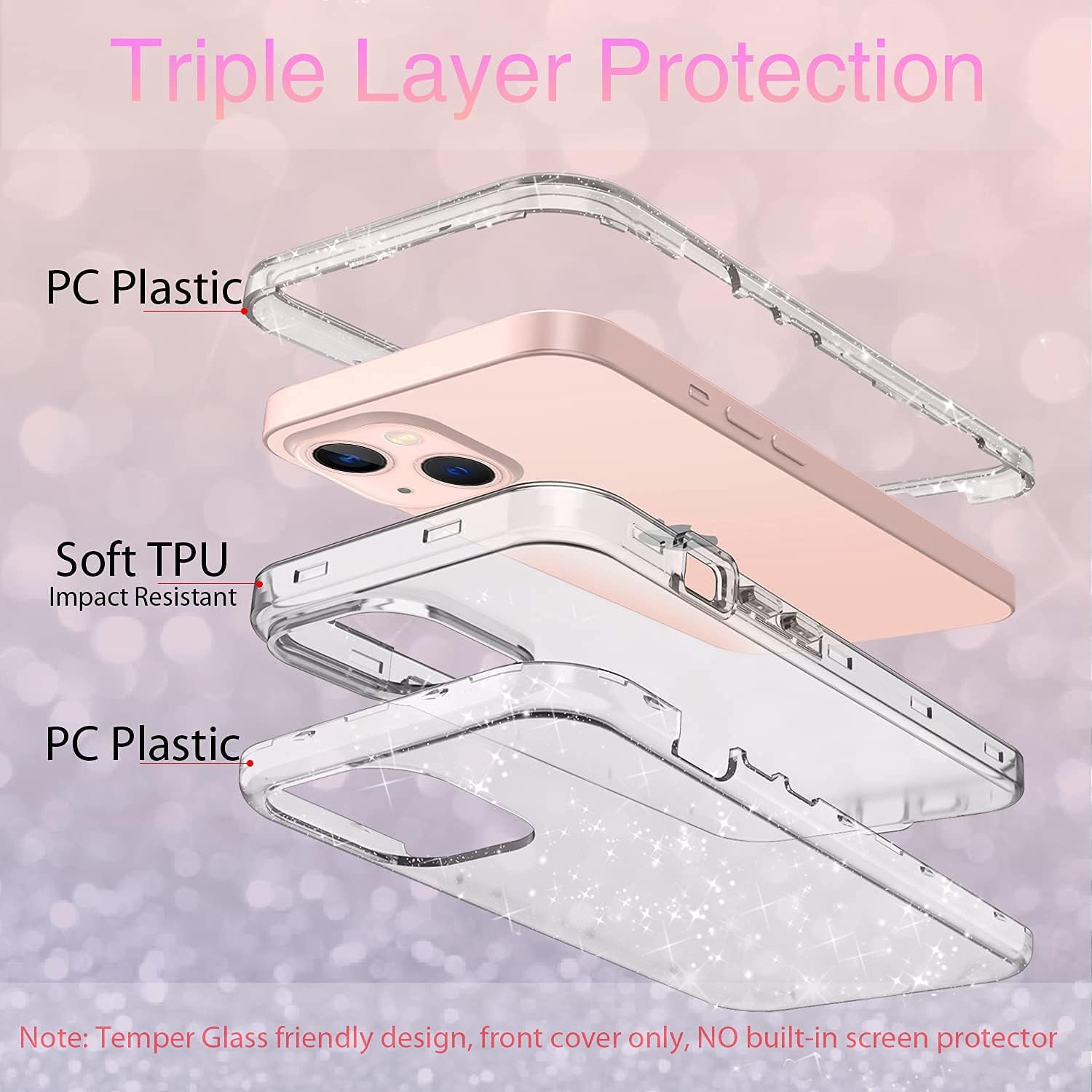 Coolwee Crystal Glitter Full Protective Case Compatible iPhone 13 Heavy Duty Hybrid 3 in 1 Rugged Shockproof Women Girls Transparent Compatible with Apple iPhone 13 6.1 inch Shiny Clear Bling Sparkle
