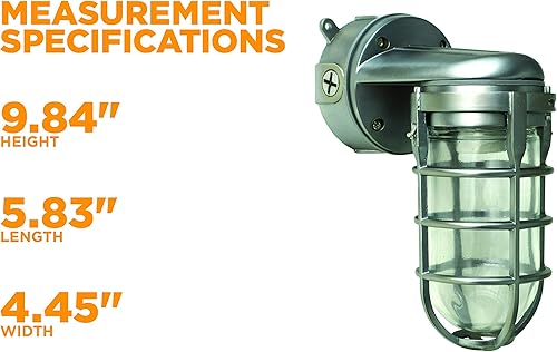 Miniatura 7 de Woods L1707SVBS - Luz industrial incandescente tradicional de 150 W, montaje en pared acero cepillado