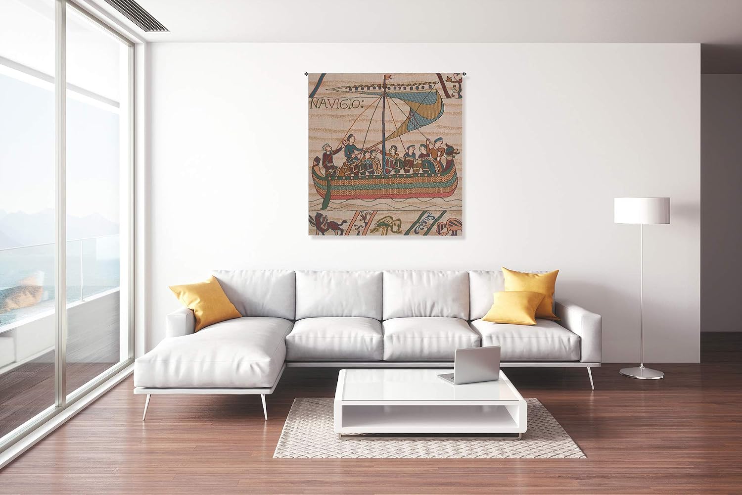 Charlotte Home Furnishings Inc. Duke William’s Ship No Border French Tapestry Wall Hanging, 28 X 29 Inch, Viscose Cotton And Polyester Blend Wall Art, Perfect For Home Decor And Wall Decor