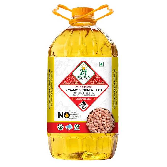 24 Mantra Cold Pressed Groundnut Oil, 5 Litres - 100% Organic, Pure & Chemical-Free | Kacchi Ghani - Chekku Sing Tel | Healthy Cooking Oil | 100% Unrefined Oil | Optimal Nutrient Retention