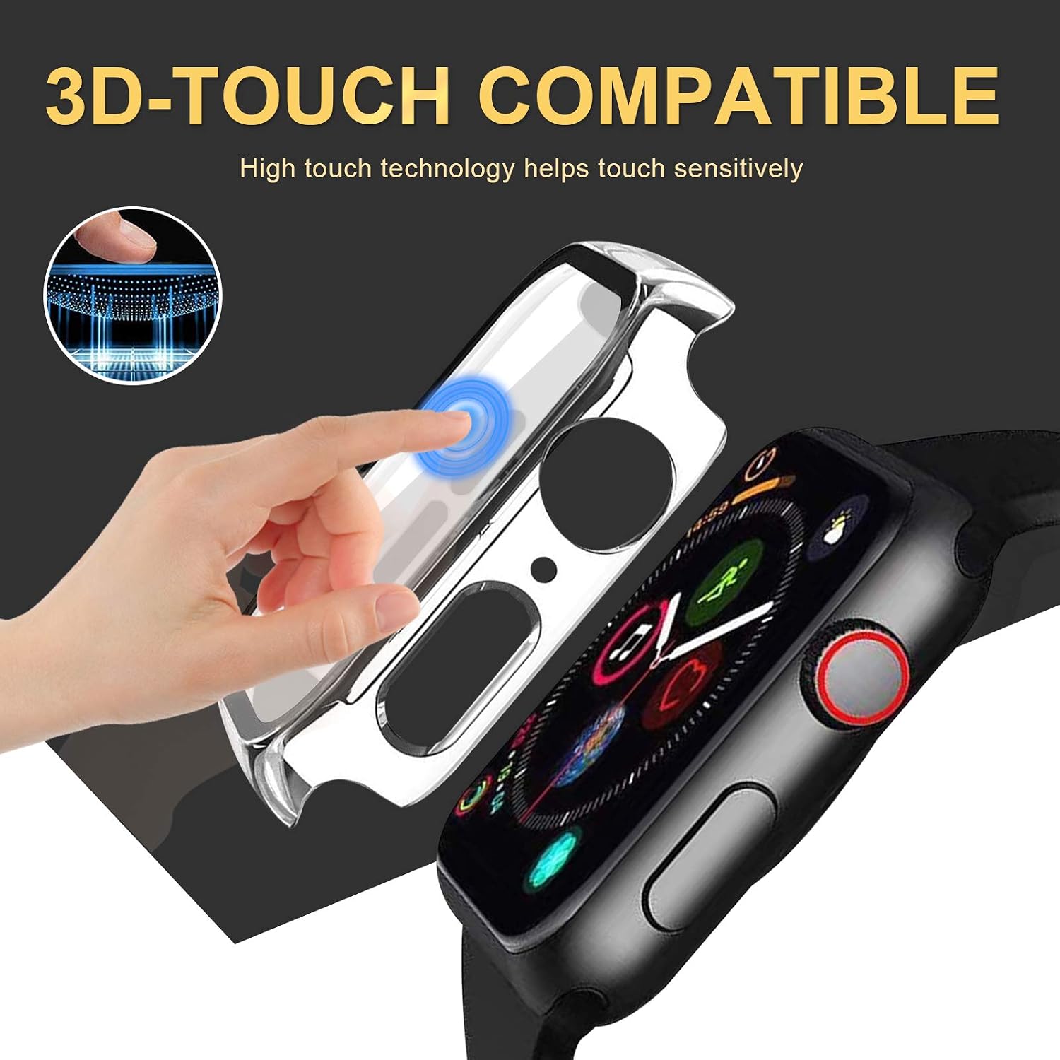[2 Pack] Compatible Apple Watch Series 6/5/4/SE Case 44mm, 9H Hardness Anti-Scratch Waterproof Screen Protector Matte Guard Easy Install Touch Accessories Charging Cover for Smart Watch- Transparent