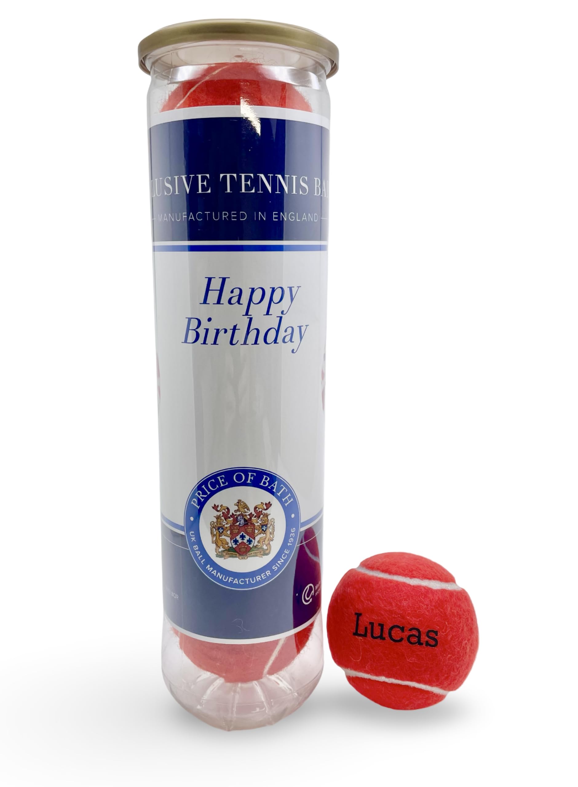 Price of Bath 4 Personalised Tennis Balls in a Labelled Tube | Custom Name & Text Printed | In Red and 9 Unique Tennis Gift for Birthday, Christmas & Coaches | Made in UK