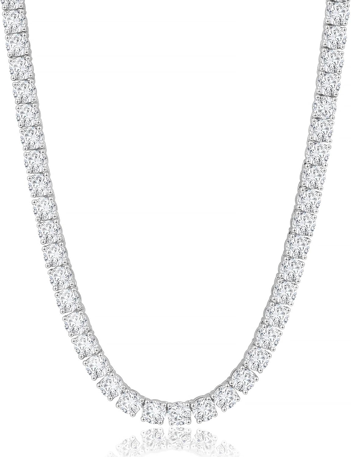 KRKC Tennis Necklace for Men 14K White Gold Plated, 1 Row AAAAA+ Cubic Zirconia Link Chain with, 3-5mm Width Durable Tennis Chain Jewelry Christmas Gift (18-24 Inches) Hypoallergenic