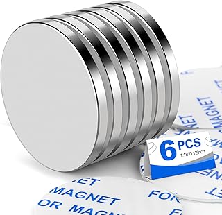 Super Strong Neodymium Disc Magnets with Double-Sided Adhesive, Powerful Permanent Rare Earth Magnets. Fridge, DIY, Building, Scientific, Craft, and Office Magnets, 1.26 inch D x 1/8 inch H - 6 Packs