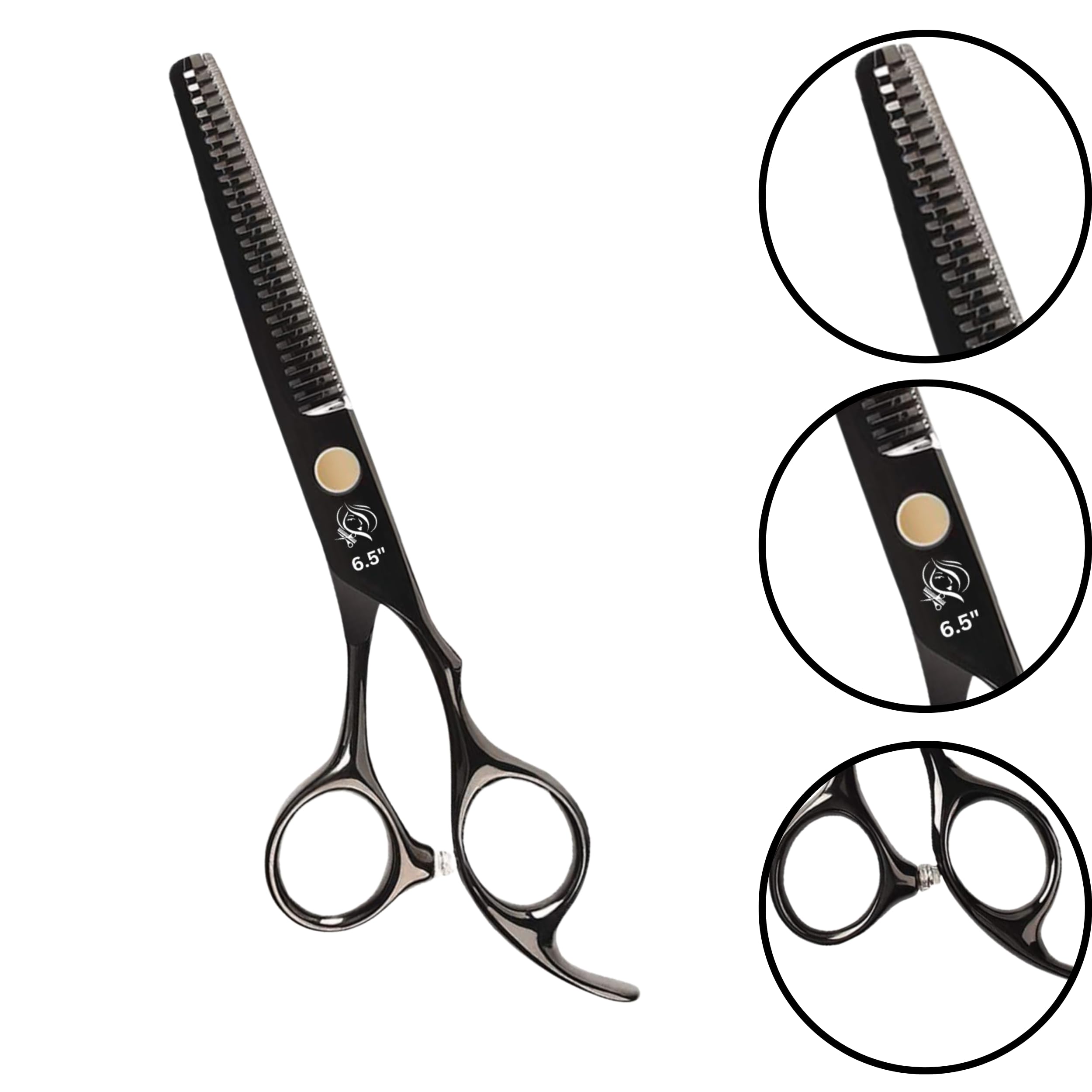 Glamified Glam Black Hairdressing Scissors Set 6.5 Inch Hair Cutting & Thinning Scissors Kit for Men Women Kids Home Salon Barber - Image 3