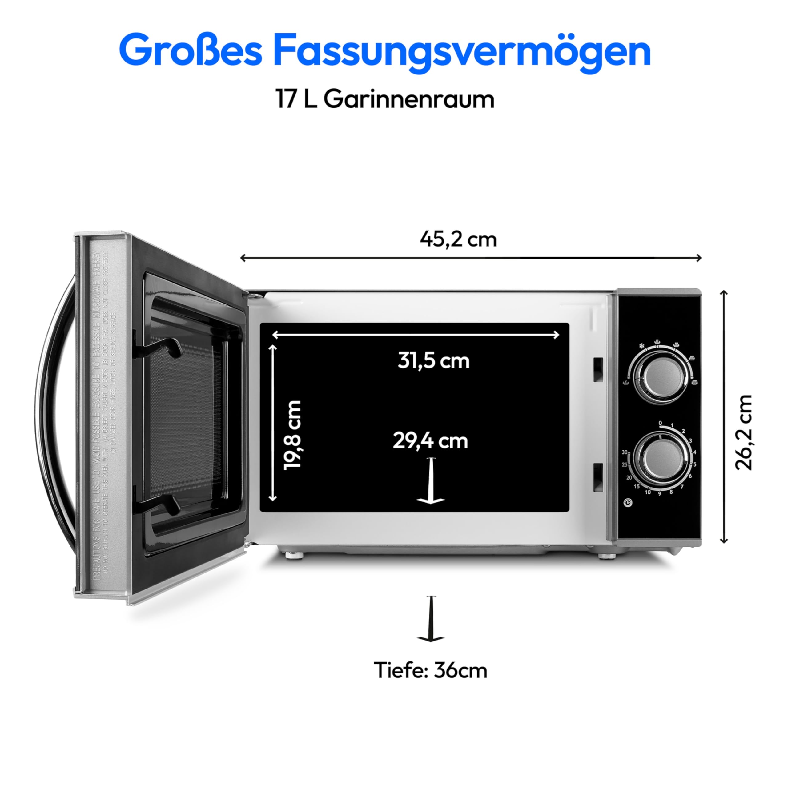 MEDION Mikrowelle 700 Watt 17 Liter 6 Stufen Auftaufunktion MD 15644 schwarz/silber