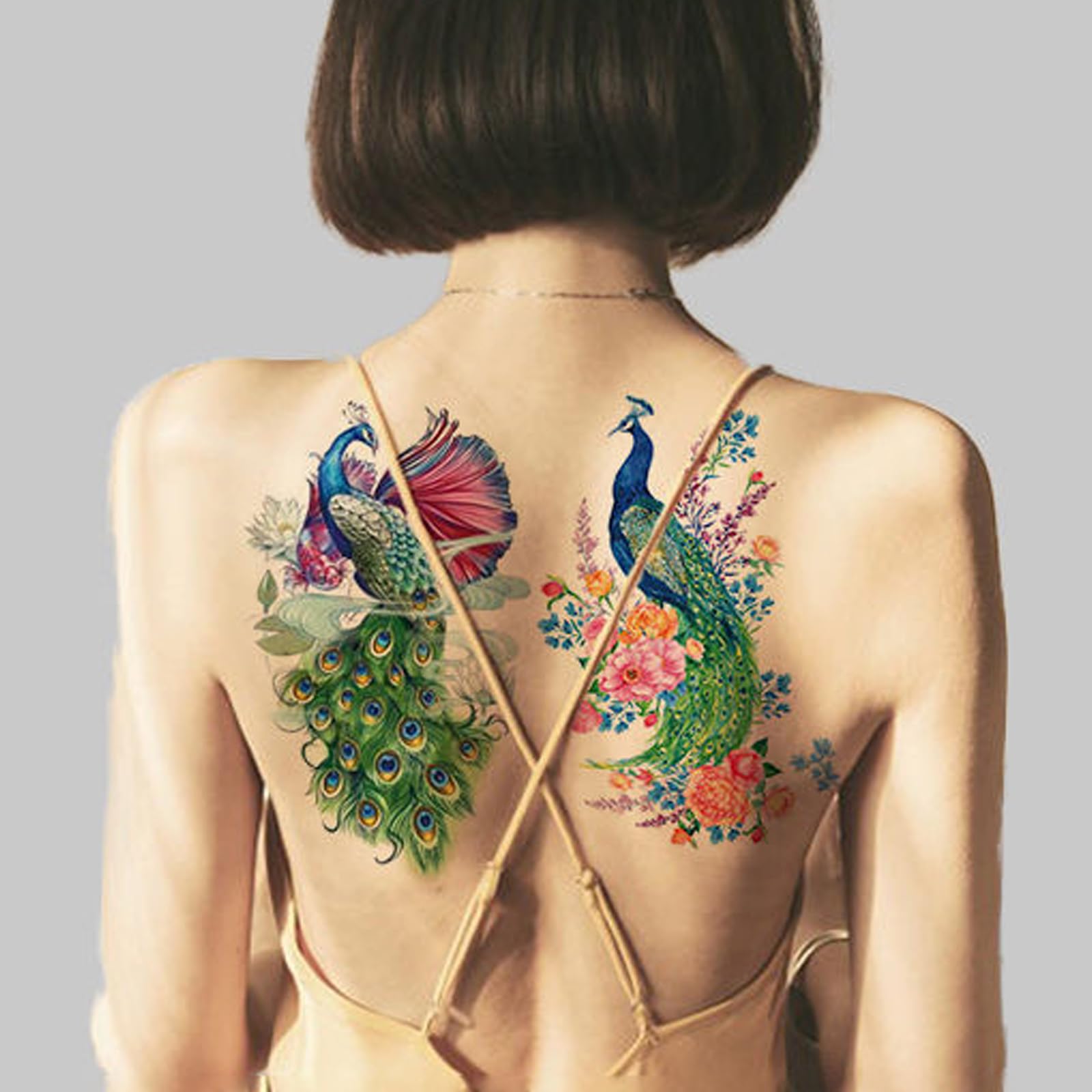 Nirbffo Large Temporary Tattoos Peacock Flowers Legs Arm Belly Back Waterproof Sticker 4 Sheets, Green - Image 3