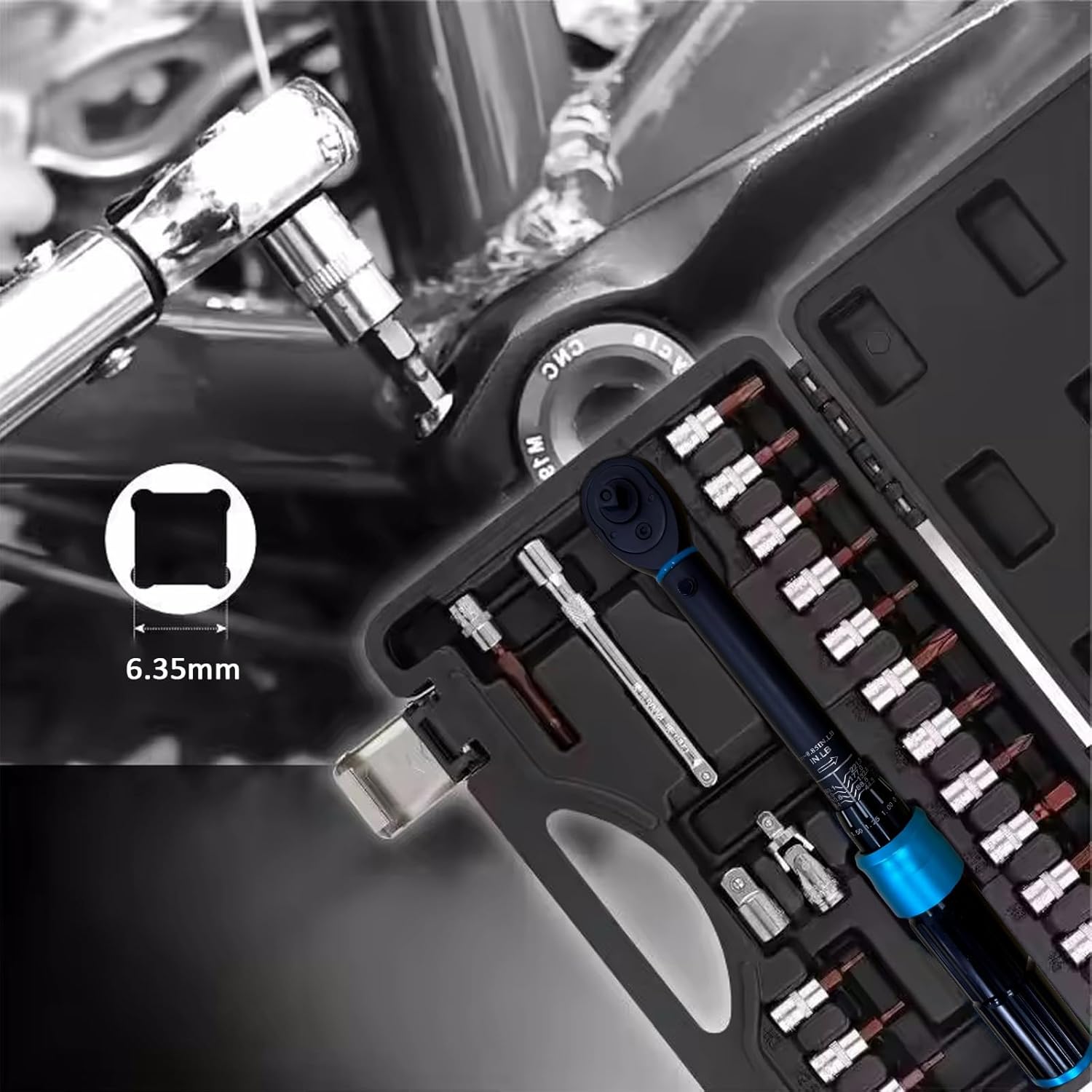 1/4-Inch Drive Click Torque Wrench Set, 44.3~221.3 IN.LB/5-25 N.m, ±3% Accuracy, 72-Tooth Dual Range Scales Adjustable Torque Wrench for Car Repair, Bike, Motorcycle