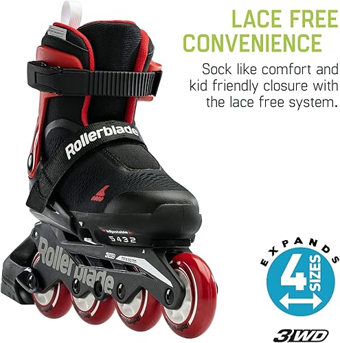 Miniatura 5 de Rollerblade Microblade Free 3WD - Patines en línea ajustables para niños, color negro y rojo, patines en línea de alto rendimiento