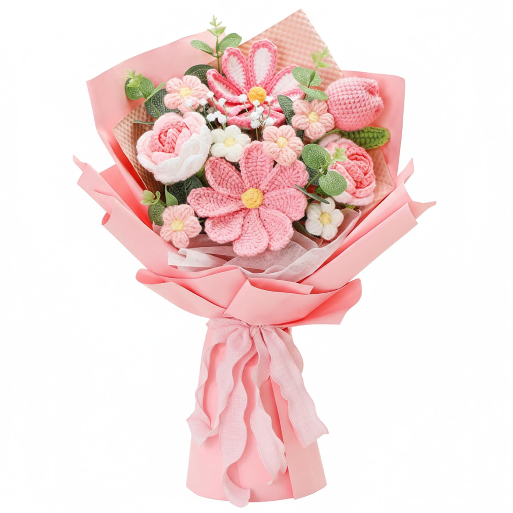 Latemeia Crochet Flowers Bouquet - Handmade Knitted Flowers Bouquet, Lasting Home Decor for Mother's Day, Valentine's Day, Weddings, Indoor Outdoor