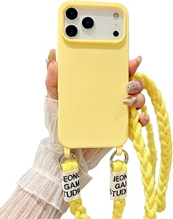Emlivi Handykette Hülle für iPhone 17 Necklace Handyhülle Nylon Schultergurt Liquid Silikon TPU Cover mit Kordel zum Umhängen Schutzhülle mit Stylische Band Case für iPhone 17,Gelb