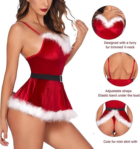 Miniatura 3 de Lencería sexy de Navidad para las mujeres Santa Babydoll rojo disfraz lencería