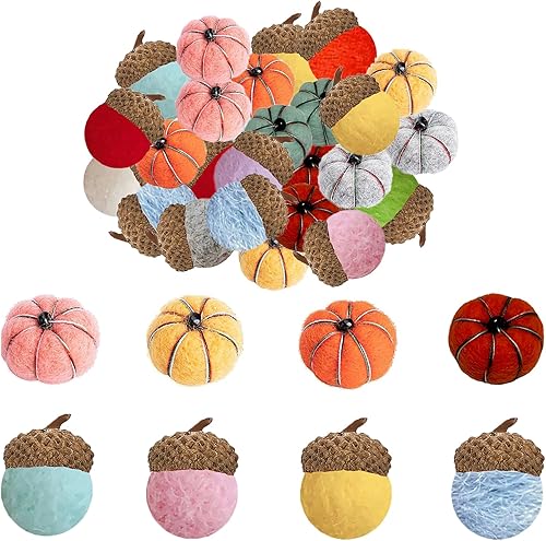30 mini calabazas de Acción de Gracias para decorar manualidades, pequeñas calabazas de fieltro hechas a mano, calabazas de cosecha de otoño,