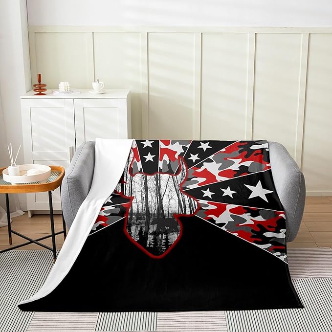 Erosebridal Deer Throw Blanket Twin 60X80 Red Camouflage