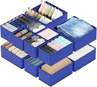 SpaceAid Drawer Organizer for Clothes, 12 Pack Dresser Drawer Organizer Bins, Closet Organizers and Storage Dividers for Clothing, Underwears, Socks (Blue)