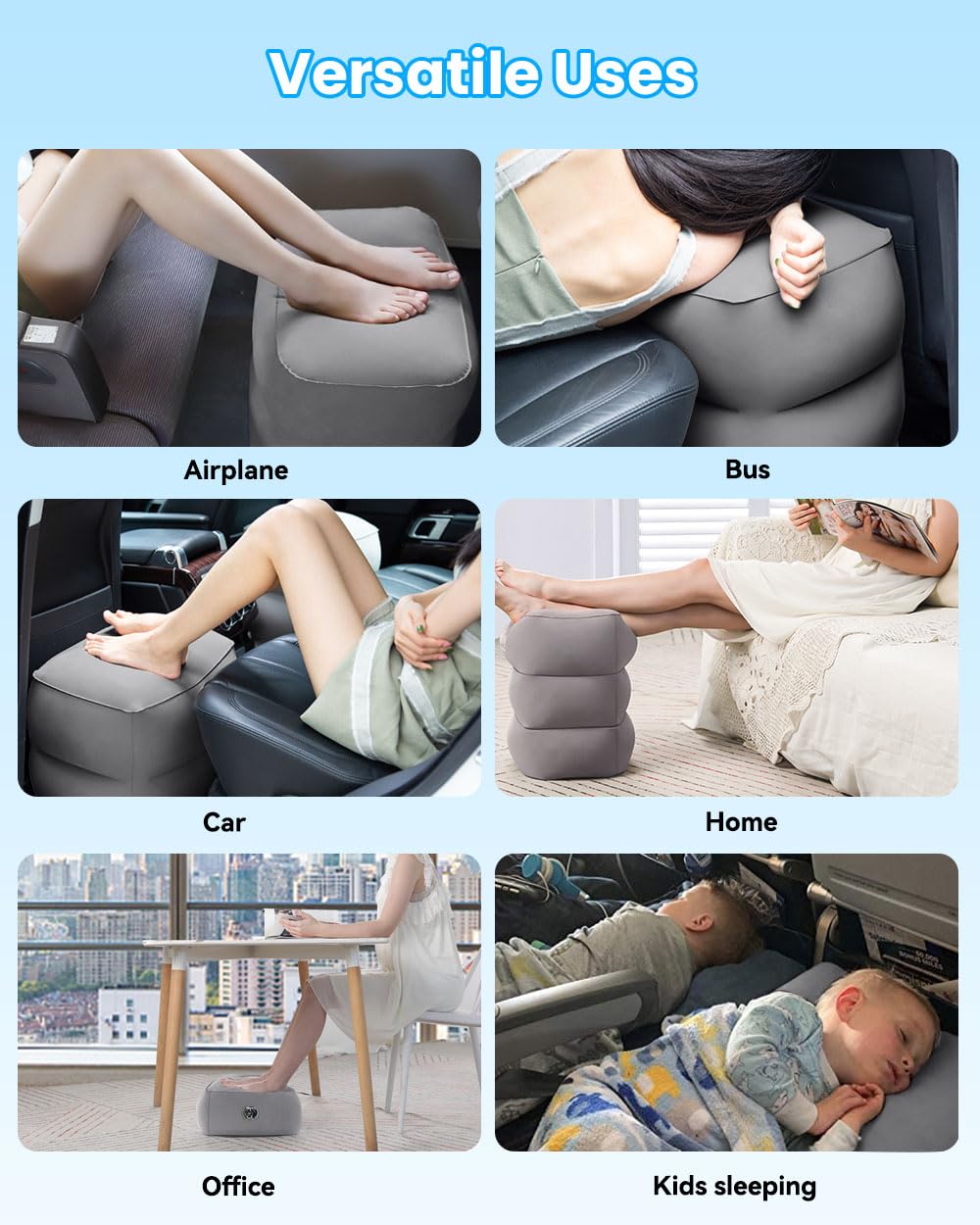 Almohada Inflable Reposapiés Para Viajes - Altura Ajustable, Reduce Hinchazón, Ideal Para Avión Y Sofá