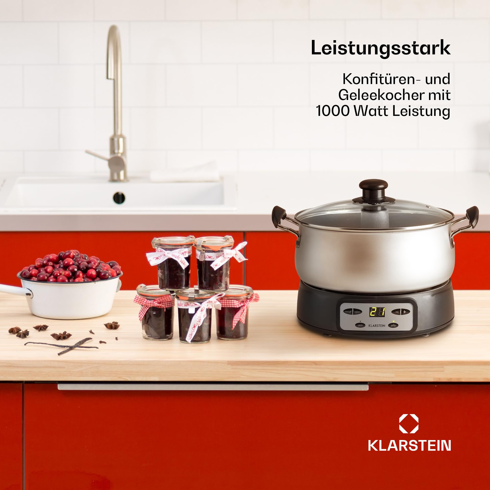 Klarstein Jam Session Marmeladenkocher 1000W 3L Automatikprogramme Rührer