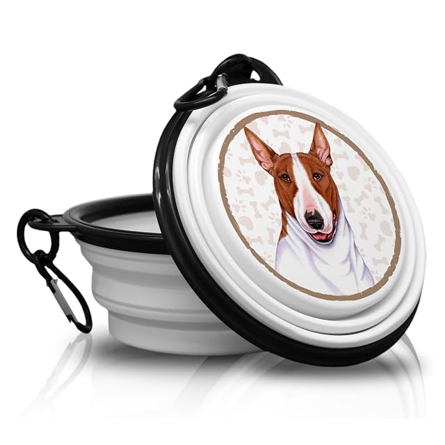 Bull Terrier - Comedero plegable portátil con mosquetón para viajes, cuenco para mascotas, cuenco…