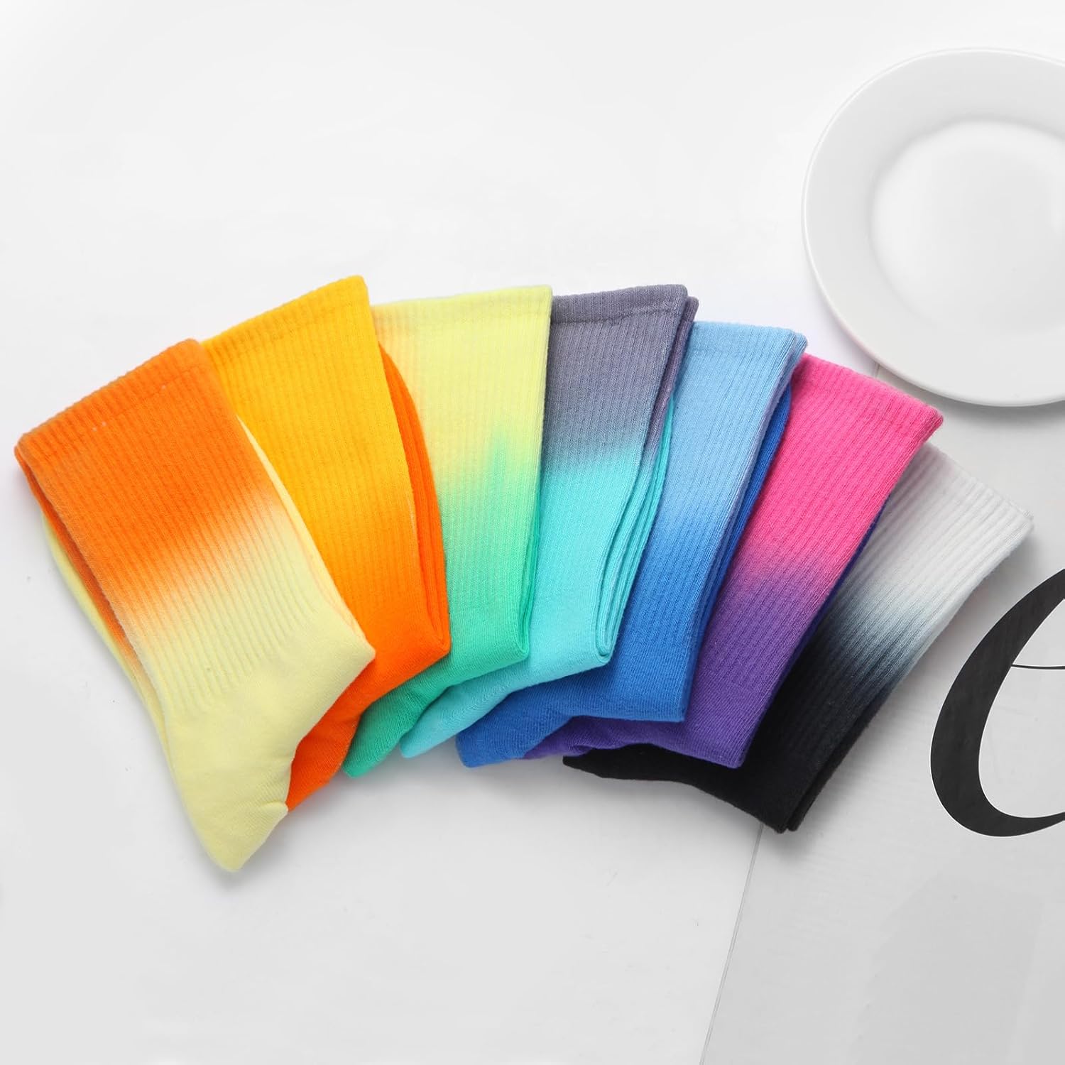 7 Pairs Pack Colorful Tie-dye Socks Men and Women Casual Fashion Crew Socks Cotton Socks - Image 3