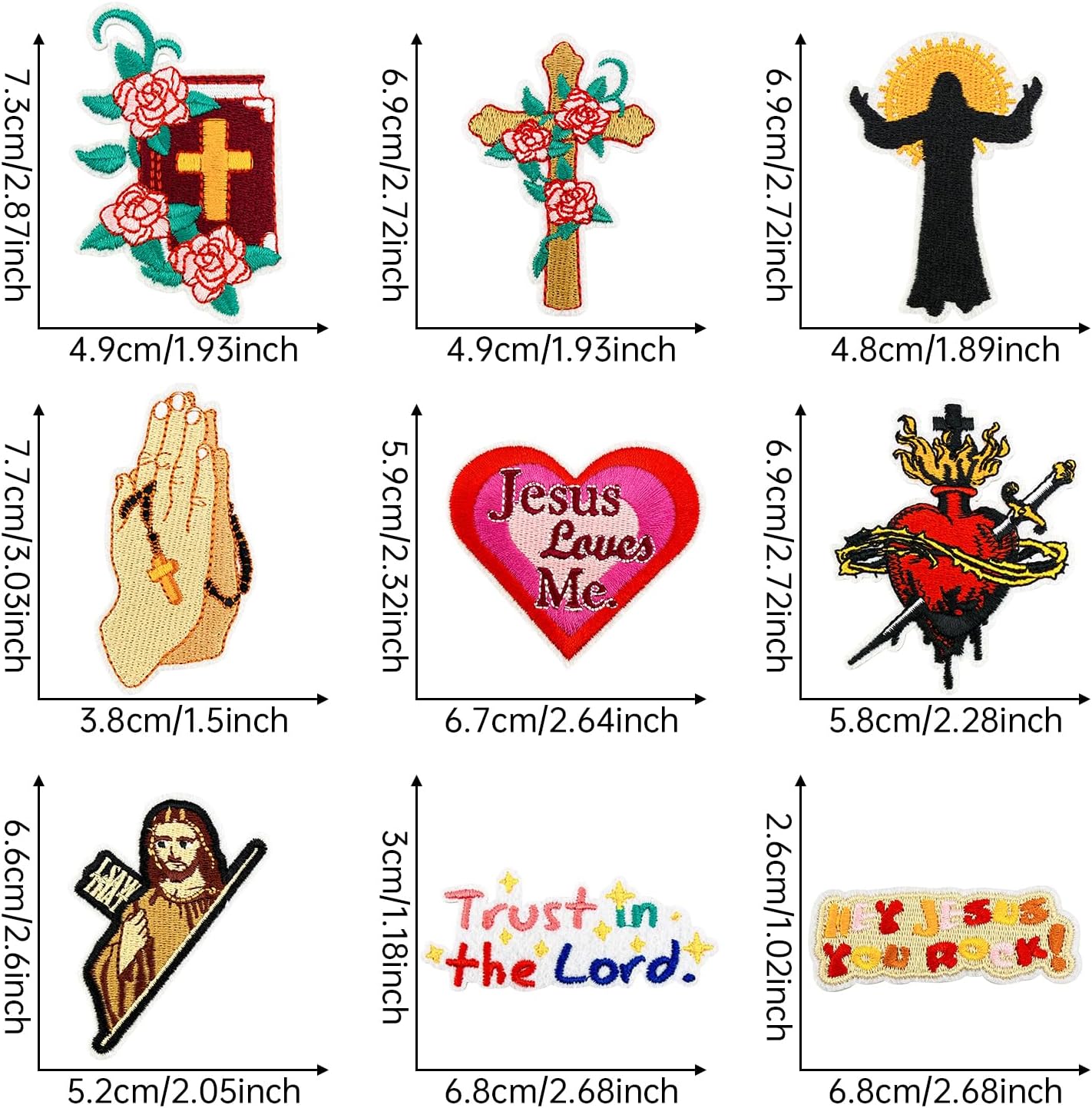 9 Pcs Christian Religious Iron on Embroidered Patches, Jesus Cross Bible Verse Sew on Applique Patches, Church Gifts, Clothes Backpacks Hats Pants Jackets Jeans Decoration, DIY Accessories image 2